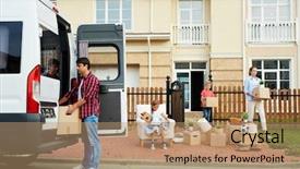  Presentation with transportation family - Theme with relocation - family with two kids bringing background and a coral colored foreground