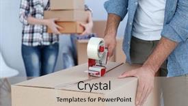  Presentation with moving - Cool new slides with relocation - house moving concept closeup backdrop and a mint green colored foreground