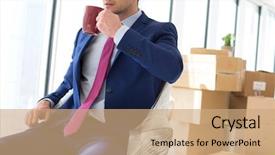  Presentation with coffee - Theme featuring relocation - portrait of young businessman drinking background and a coral colored foreground