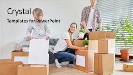  Presentation with parents - Beautiful PPT theme featuring relocation building - boy and parents backdrop and a light gray colored foreground