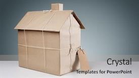  Presentation with new home - Presentation theme featuring relocation building - new house wrapped in brown background and a mint green colored foreground