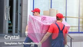  Presentation with sports table tennis two ping - Presentation theme having relocation building - two male workers with pink background and a ocean colored foreground