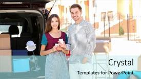  Presentation with black couple having fun - PPT layouts consisting of relocation building - young couple having break while background and a arctic colored foreground