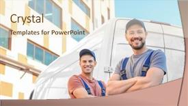  Presentation with disciplined agile delivery - Slide set featuring relocation company - delivery men standing near car background and a cream colored foreground