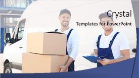  Presentation with company - Slides consisting of relocation company - delivery men with moving boxes background and a white colored foreground