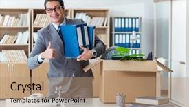  Presentation with moving - Slides having relocation company - man moving office with box background and a coral colored foreground