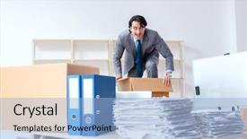  Presentation with young athletes box jumping - Colorful slide set enhanced with relocation company - young man employee with boxes backdrop and a light blue colored foreground