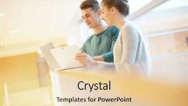  Presentation with college students and laptop - Audience pleasing presentation consisting of relocation school - students in hall connected backdrop and a  colored foreground