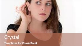  Presentation with ear - Cool new PPT theme with relying on hand-ear listening backdrop and a red colored foreground