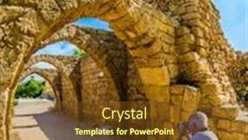  Presentation with ancient roman empire - Cool new theme with remains of the covered arcades in ancient caesarea excursion to the archaeological park of the roman empire sunny day israel concept of ecological and historical tourism backdrop and a tawny brown colored foreground