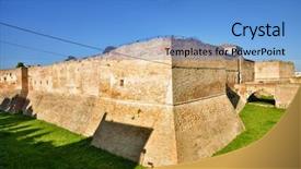  Presentation with destination - PPT theme having remains of the roman era background and a teal colored foreground