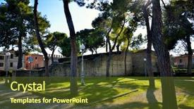  Presentation with city - PPT theme consisting of remains of the roman era background and a tawny brown colored foreground