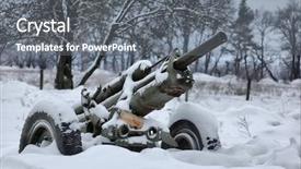  Presentation with german - Audience pleasing PPT theme consisting of remains of ww2 german cannon backdrop and a gray colored foreground