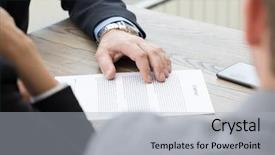  Presentation with contract - Presentation theme with business people discussing contract close background and a light gray colored foreground