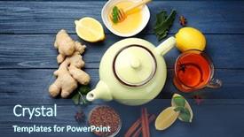  Presentation with natural ingredients - Presentation theme with remediation - natural ingredients for cough remedy background and a ocean colored foreground