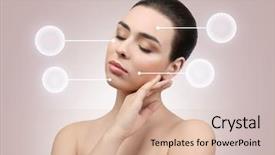  Presentation with plastic surgery - Theme consisting of remedies template - young woman on color background background and a  colored foreground