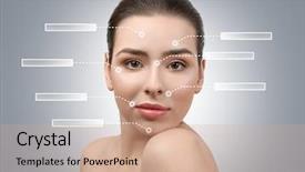  Presentation with plastic surgery - Colorful slide set enhanced with remedies template - young woman on gray background backdrop and a  colored foreground