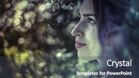  Presentation with melancholy - Presentation design featuring remember melancholy young girl in a forest with sad gesture background and a tawny brown colored foreground