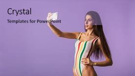  Presentation with cheerful - Amazing presentation having reminiscence summer - cheerful young girl wearing swimsuit backdrop and a light blue colored foreground