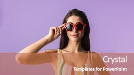  Presentation with cheerful stylish city girl using - Amazing presentation theme having reminiscence summer - cheerful young girl wearing swimsuit backdrop and a coral colored foreground