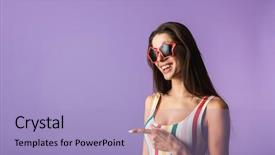  Presentation with cheerful stylish city girl using - Presentation consisting of reminiscence summer - cheerful young girl wearing swimsuit background and a light blue colored foreground