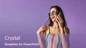  Presentation with cheerful stylish city girl using - Presentation theme with reminiscence summer - cheerful young girl wearing swimsuit background and a violet colored foreground