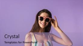  Presentation with cheerful - Audience pleasing presentation theme consisting of reminiscence summer - cheerful young girl wearing swimsuit backdrop and a  colored foreground