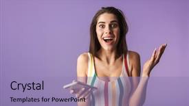  Presentation with cheerful - Presentation theme enhanced with reminiscence summer - cheerful young girl wearing swimsuit background and a light blue colored foreground