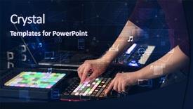 Presentation with controller - Presentation theme featuring controllers - hand remixing music on midi background and a navy blue colored foreground