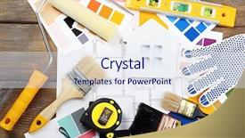  Presentation with traditional musical instruments angklung wood - Beautiful slides featuring remodel - construction instruments plan and brushes backdrop and a sky blue colored foreground