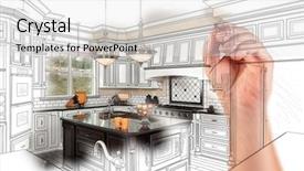  Presentation with kitchen design - PPT theme enhanced with remodel - hand drawing custom kitchen design background and a white colored foreground