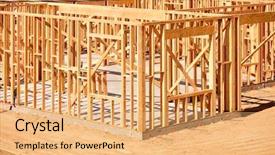  Presentation with new home sales - Beautiful slides featuring remodel sales - new residential home construction framing backdrop and a coral colored foreground