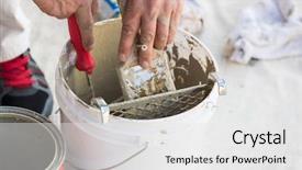  Presentation with paint bucket - Amazing PPT layouts having remodel sales - professional painter loading paint onto backdrop and a white colored foreground