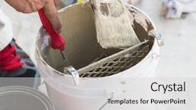  Presentation with paint bucket - Slide deck featuring remodel sales - professional painter loading paint onto background and a light gray colored foreground