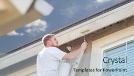  Presentation with paint roller - PPT layouts with remodel sales - professional painter using a small background and a light blue colored foreground