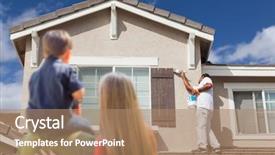  Presentation with family - Beautiful PPT layouts featuring remodel sales - young family watching home get backdrop and a coral colored foreground