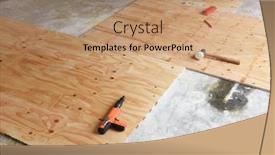  Presentation with flooring - PPT theme having remodeling-project-laying-plywood-panels background and a coral colored foreground