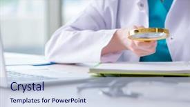  Presentation with glass - Slide deck featuring remote access - doctor hand with magnifying glass background and a lemonade colored foreground