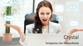  Presentation with access - Cool new presentation theme with remote access - picture of happy woman backdrop and a light gray colored foreground