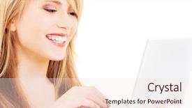  Presentation with teenage girl - Amazing PPT theme having remote access - picture of teenage girl backdrop and a sky blue colored foreground