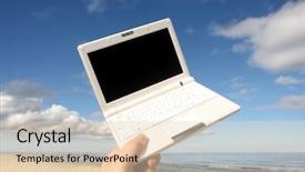  Presentation with laptop - Audience pleasing PPT layouts consisting of remote computing - white small laptop backdrop and a lemonade colored foreground