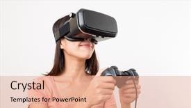  Presentation with video game 3d play games - Amazing PPT theme having remote control - asian woman play game backdrop and a  colored foreground