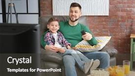  Presentation with catholic father son hoyly spirit - PPT theme consisting of remote control - father and son watching tv background and a dark gray colored foreground