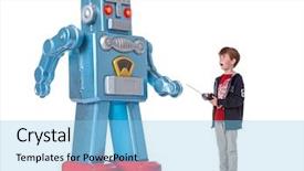  Presentation with mechanical - PPT theme having remote control - young boy controlling a giant background and a light blue colored foreground