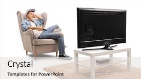  Presentation with television watching - Cool new PPT layouts with remote control and watching television backdrop and a light gray colored foreground