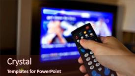  Presentation with communication and control engineering - Presentation theme having remote control towards the television background and a  colored foreground