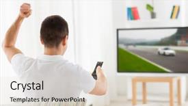  Presentation with car racing - Beautiful PPT theme featuring remote control watching car racing backdrop and a lemonade colored foreground