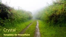  Presentation with green foliage - Cool new PPT layouts with remote-countryside-dirt-road-lined backdrop and a tawny brown colored foreground