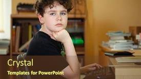  Presentation with distance learning - Amazing PPT layouts having remote-distance-learning-boy-using backdrop and a tawny brown colored foreground