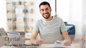  Presentation with remote working - Beautiful slide set featuring remote-job-and-business-concept backdrop and a mint green colored foreground